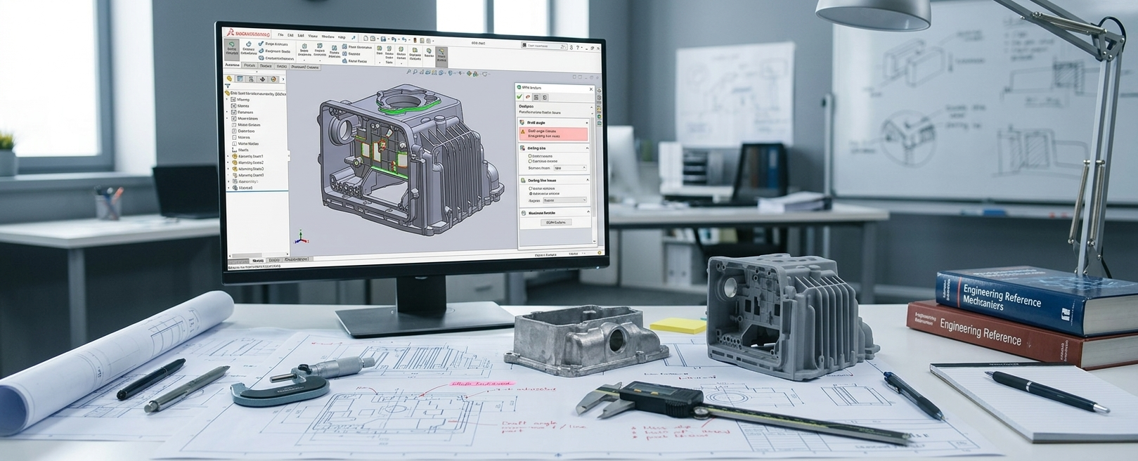 DFM design review for an aluminum alloy die casting part with CAD model and engineering drawings