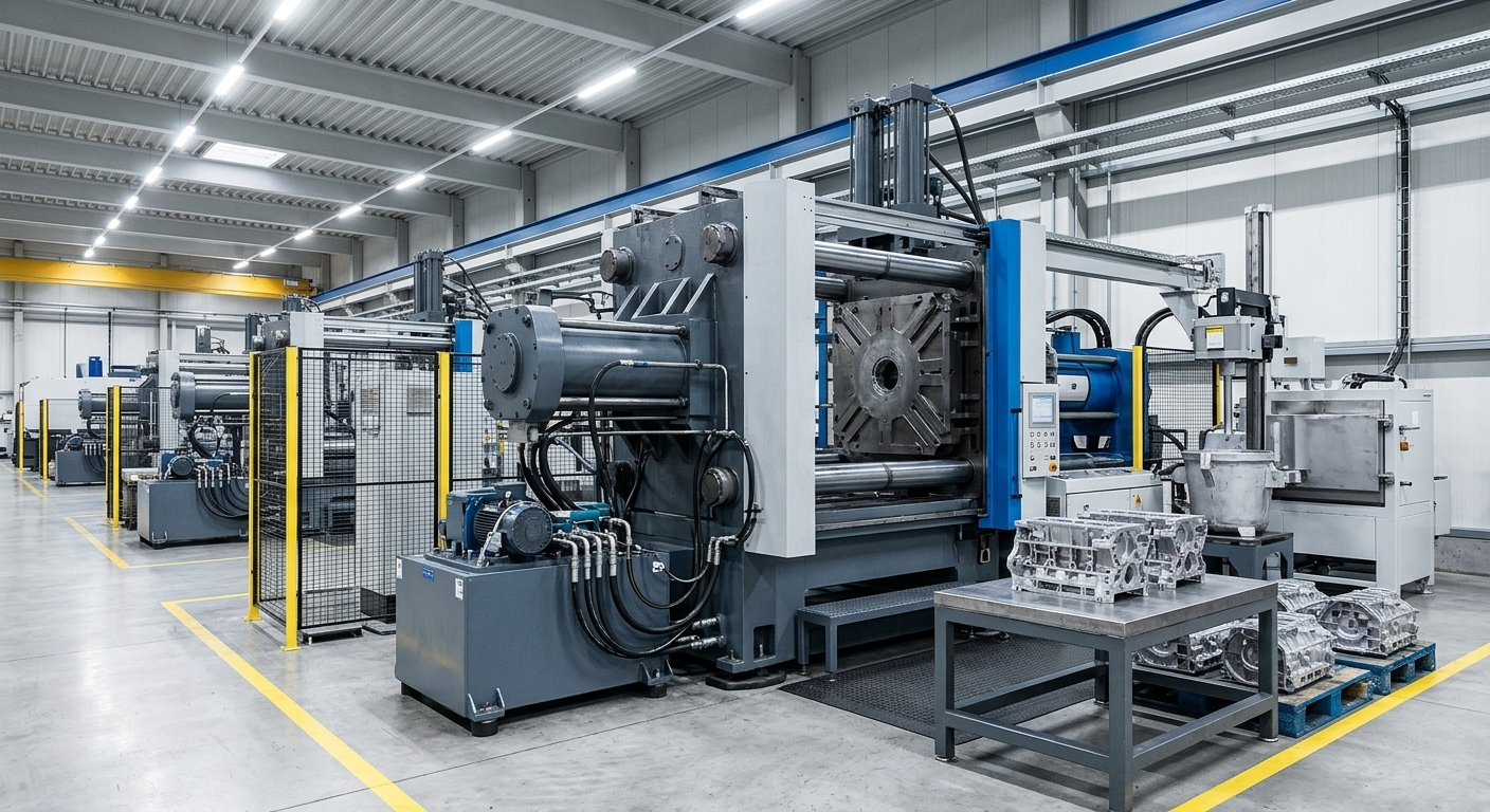 Cold chamber aluminum die casting machines in a modern factory for custom die casting production