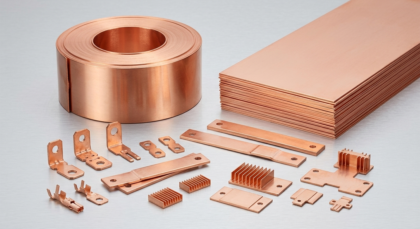 C1100 pure copper ETP coil, sheets, conductive terminals, connector tabs, heat dissipation parts, and precision copper stamping components