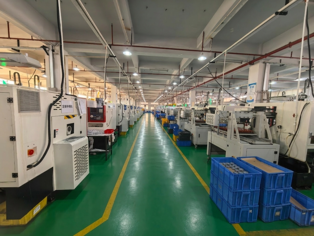 Advanced CNC machining center facility demonstrating high-speed 3-axis and 5-axis CNC milling capabilities for precision parts.