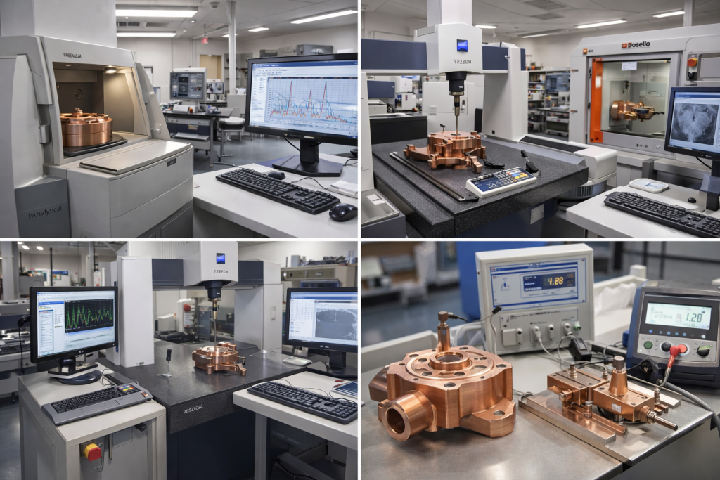 A modern copper die casting quality control lab with advanced testing equipment.