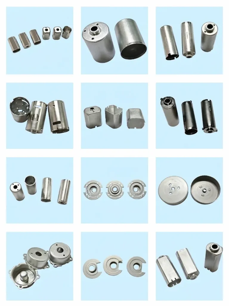 Custom deep drawn stamping metal components and precision parts made from stainless steel and aluminum.
