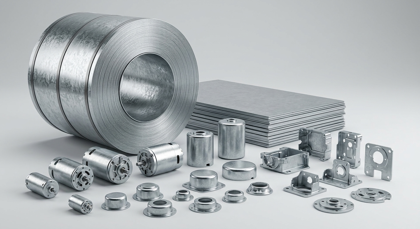 Deep drawing hot-dip galvanized steel coil, sheets, and stamped metal parts for motor housings, covers, and metal shells