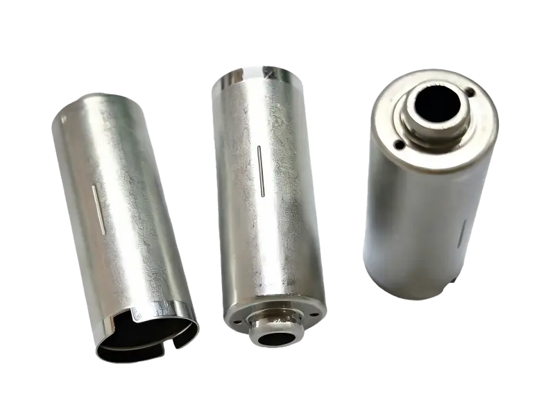 Finished deep drawn aluminum component showcasing a smooth curled edge and crisp embossed details.