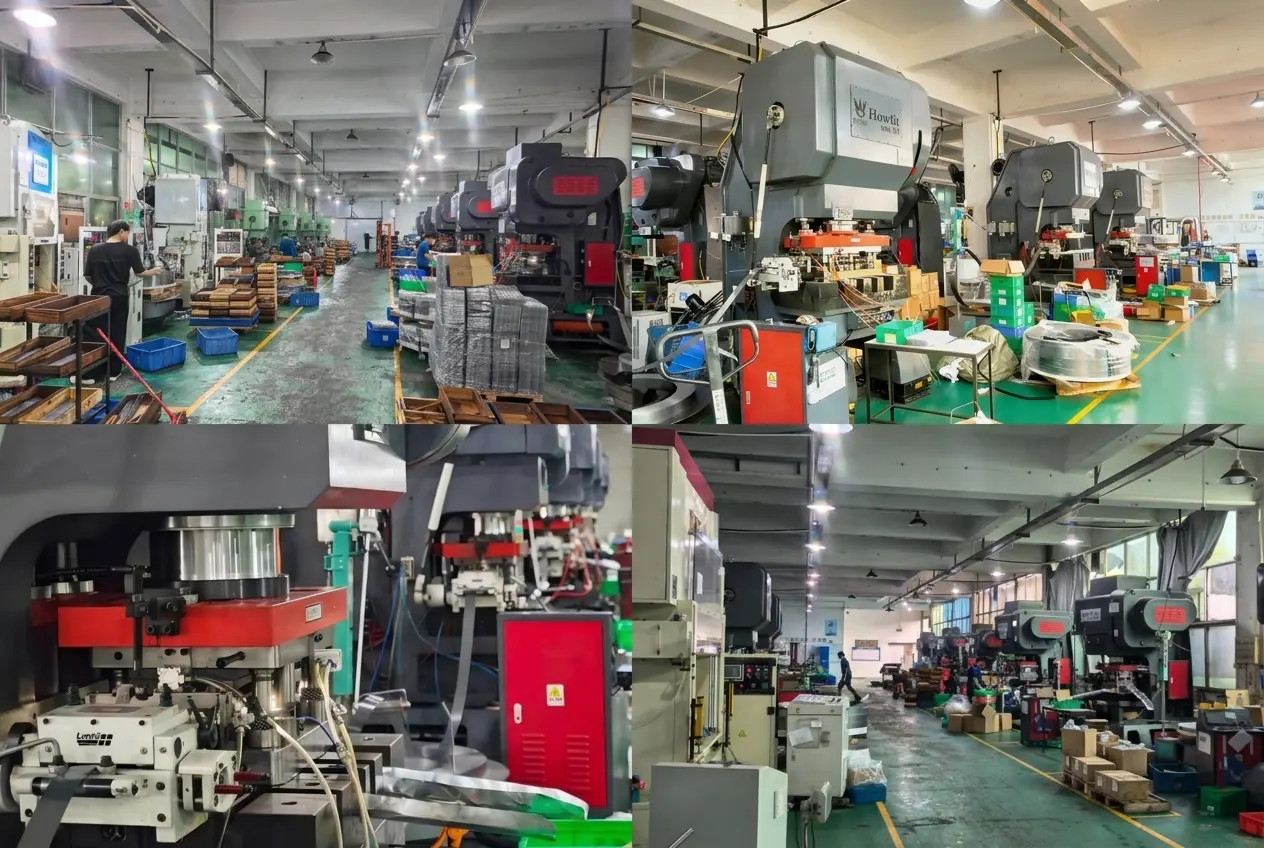 High-speed automatic stamping presses and interlocking machines demonstrating a 250 million annual motor core production capacity.