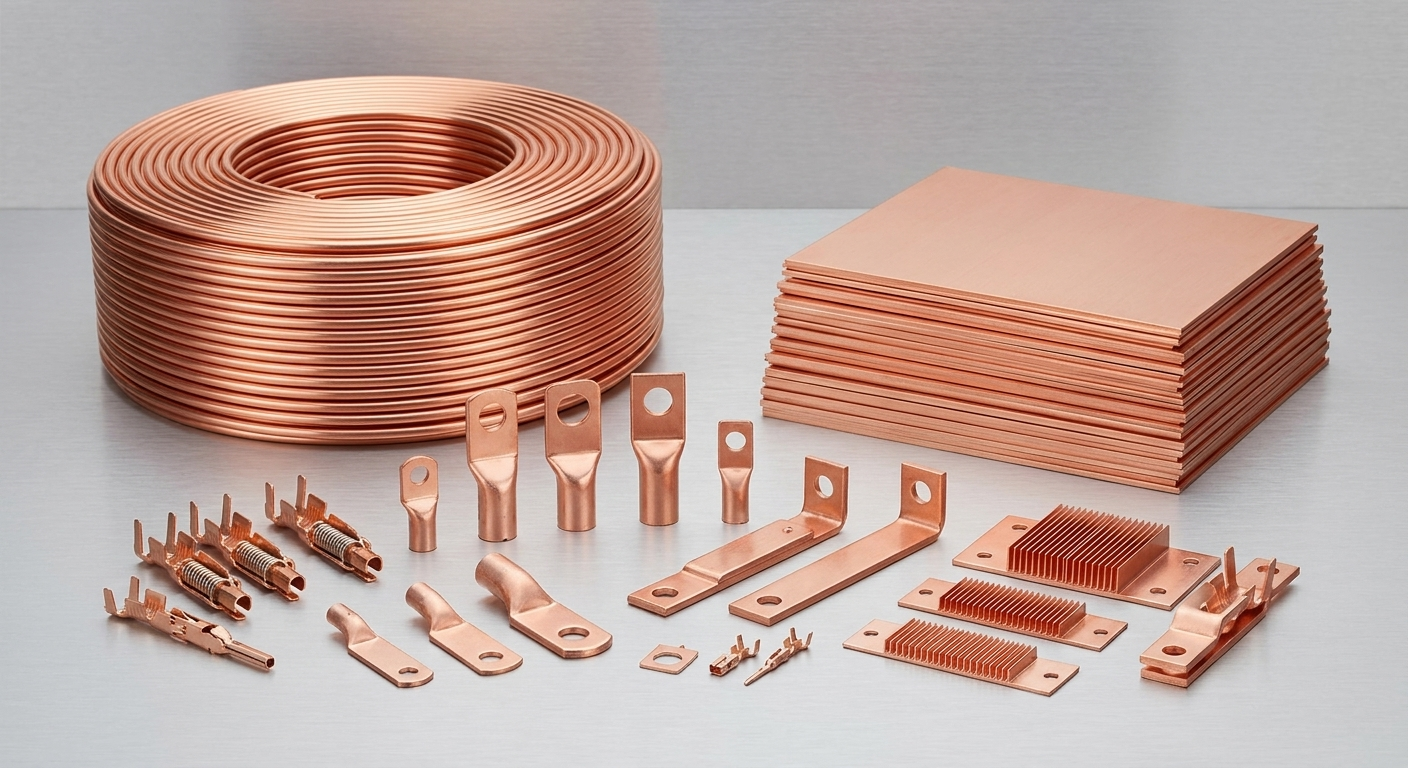 Oxygen-free copper OFC 1020 coil, sheets, high-conductivity terminals, connector tabs, heat dissipation parts, and precision copper stamping components