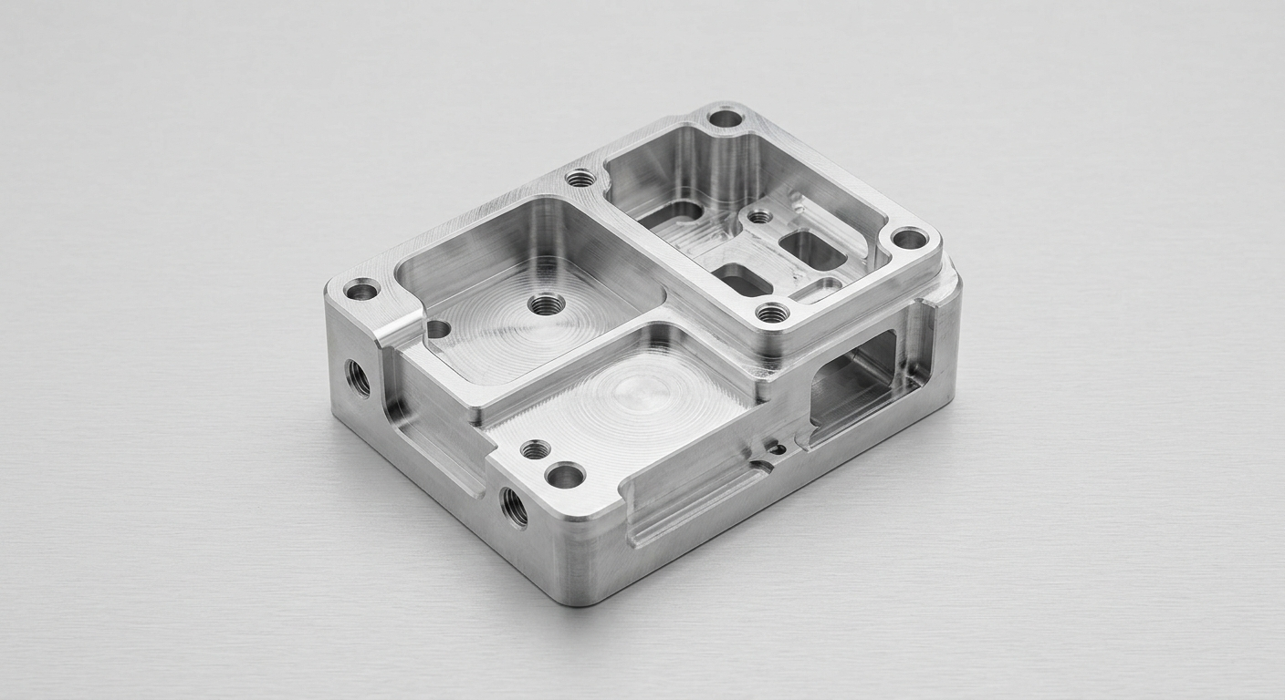 Precision CNC milled part with as-machined surface finish showing visible toolpaths and clean metallic edges
