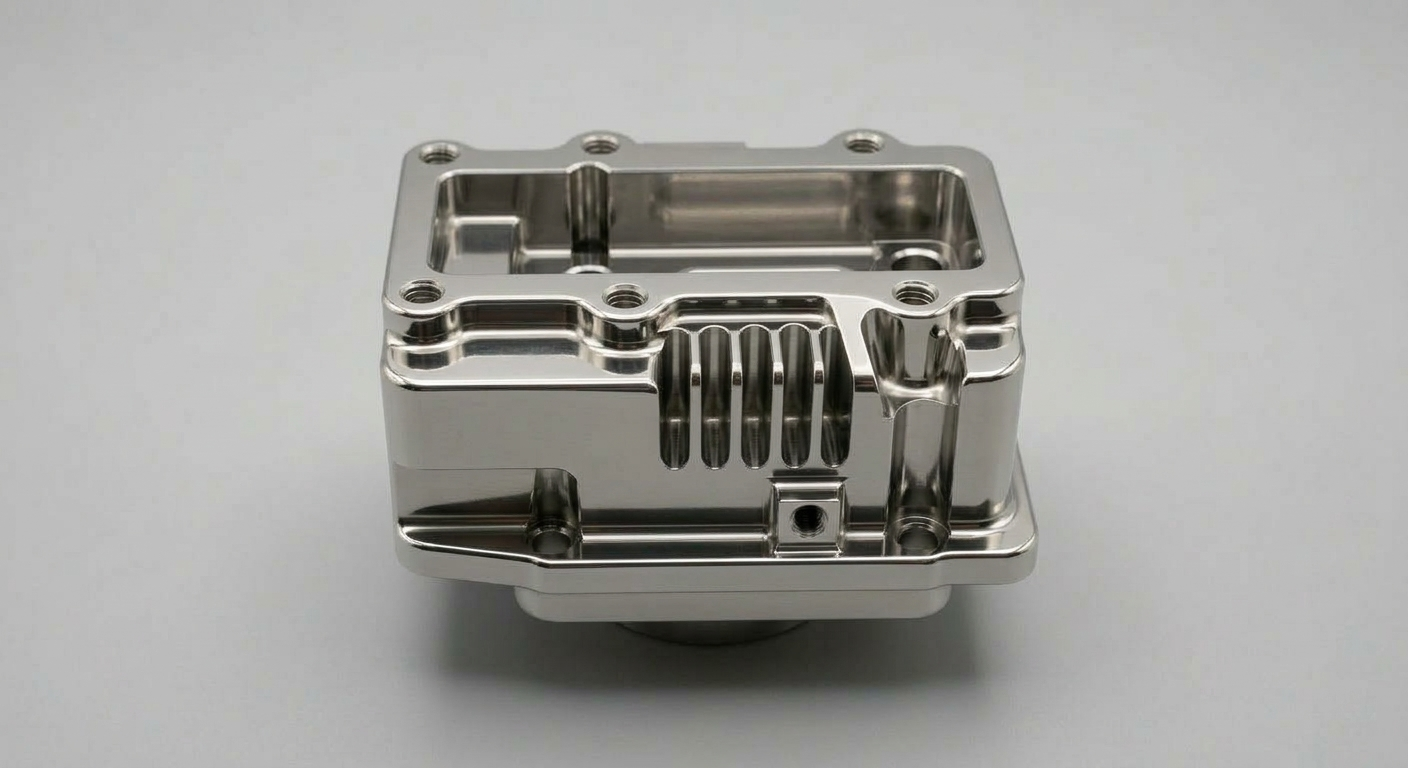 Precision CNC milled stainless steel part with electropolished finish and bright clean metallic surface