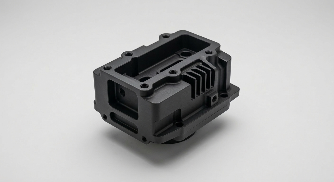 Precision CNC milled part with black powder coated finish and uniform protective matte surface