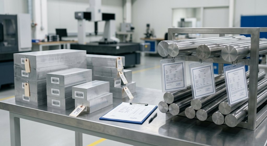 Traceable raw materials for CNC machining with batch labels and inspection documents