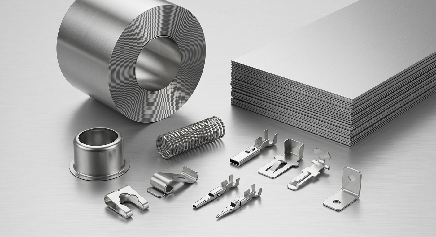 SUS301 stainless steel coil, sheets, deep drawn shell, spring clips, terminal contacts, and precision stamping parts