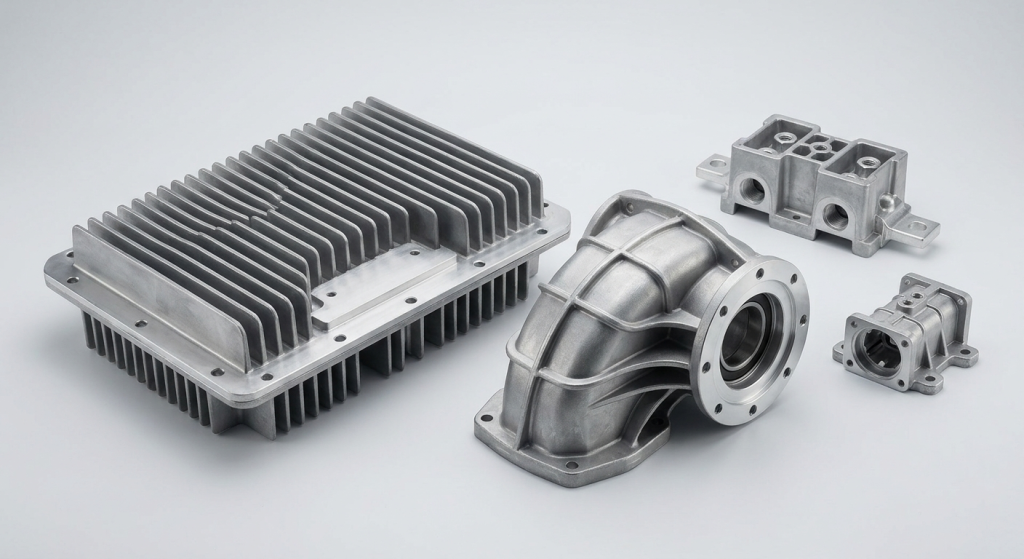 Gravity die cast renewable energy components including heat sinks inverter housings wind turbine housings and power connector parts